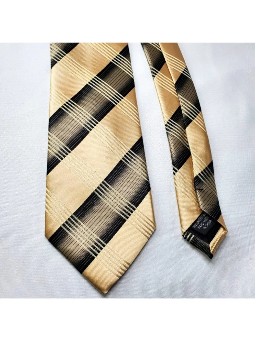 Stacy Adams Gold Black Plaid Mens Microfiber Tie 3.5